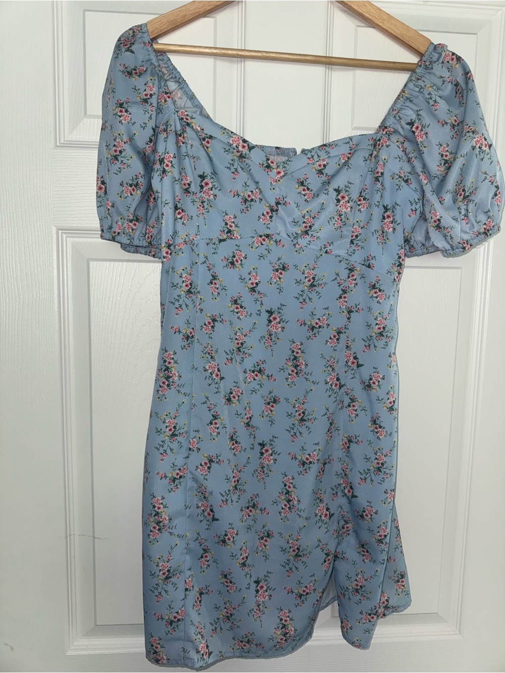 Altar'd State Light Blue Floral Puff Sleeve Mini Dress